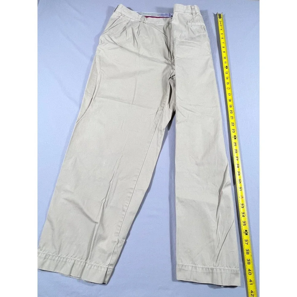 Tommy Hilfiger Mens Pleated Chino Pants Khaki Tan 42x30 Cotton Twill Trousers